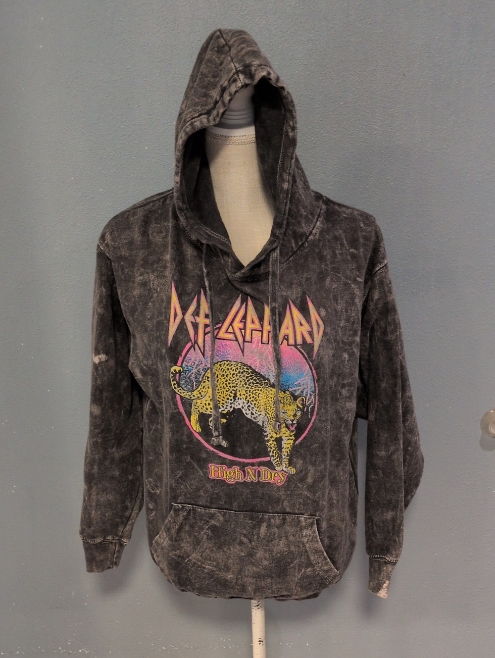 Def Leppard High N Dry Cotton Blend Chunky Slouchy Hoodie Sweatshirt Retro Band